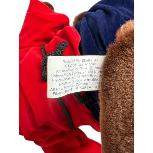 Vintage Fievel Mousekewitz Plush Stuffed Animal Red Blue Outfit 22 in 1986 - Picture 8 of 8